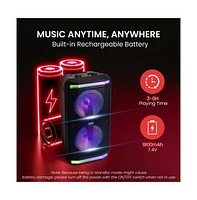 Pyle Portable Pa Speaker & Microphone System With Led Party Lights, Bluetooth, & Fm Radio, 600 Watt