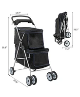 Slickblue Pet Stroller for 2 Dogs and Cats – Dual-Compartment, Comfortable and Convenient