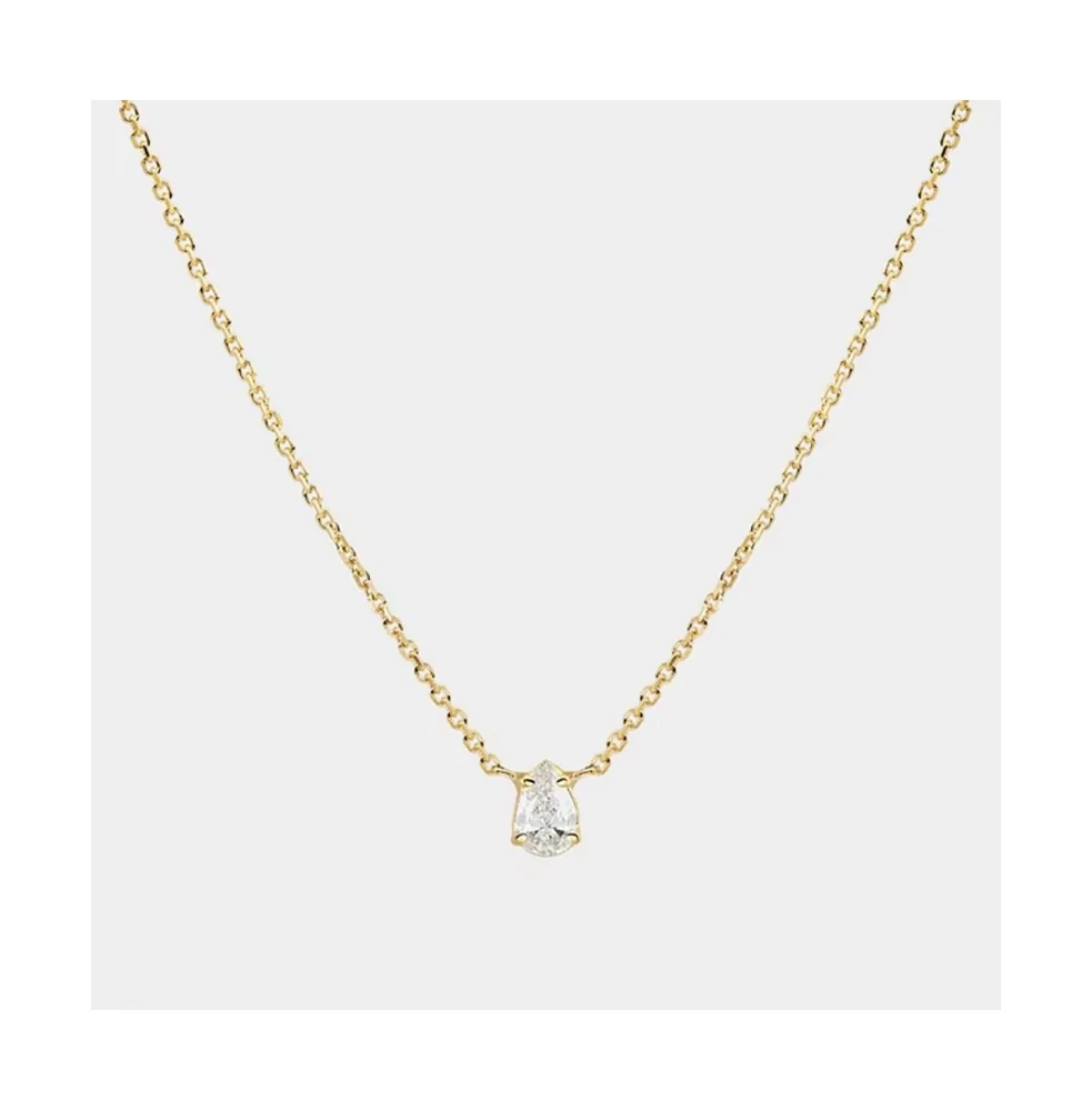 Hollywood Sensation 18K Gold Plated Sterling Silver Dainty Cable Chain Necklace with Aaaaa Pear Cut Cubic Zirconia Pendant