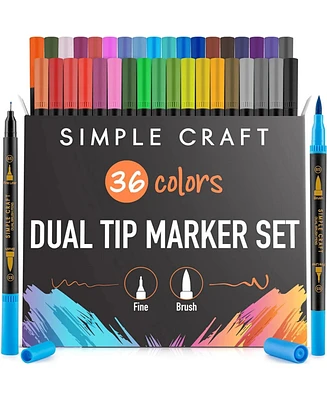 Zulay Kitchen 36 Colored Dual Tip Brush Pens - Fine & Brush Tip Dual Brush Markers