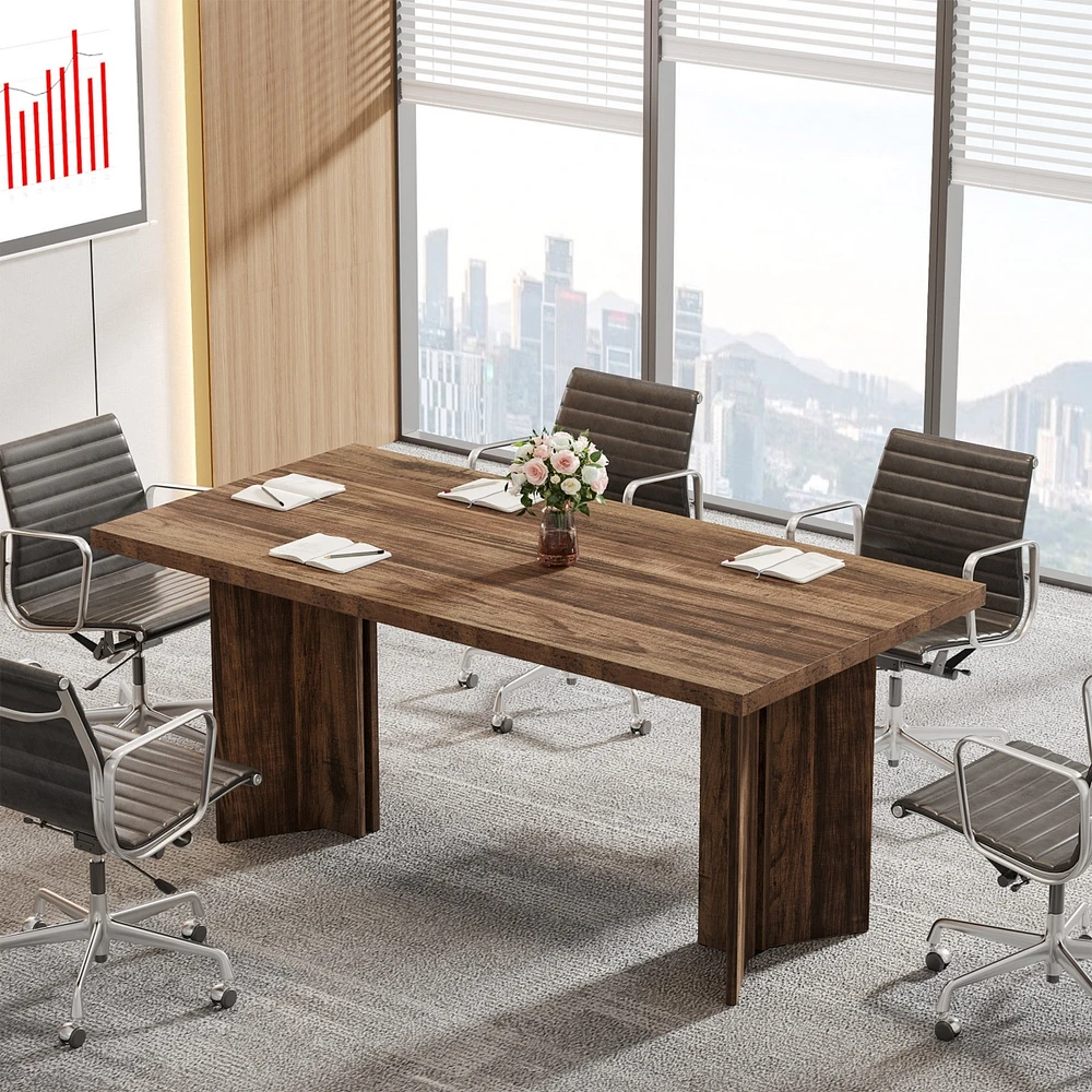 Tribesigns 5.5FT Conference Table, 63-inch Rectangle Meeting Seminar Large Wooden Business Tables for 4-6 People, Heavy Duty Pedestal