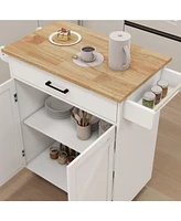 Slickblue Kitchen Island Rolling Trolley Cart: Adjustable Shelves, Towel Rack, Seasoning Rack & Rubber Wood Table Top - White