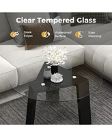 Gymax Round Coffee Table Modern Tempered Glass Top Accent Table w/ Transparent Tabletop