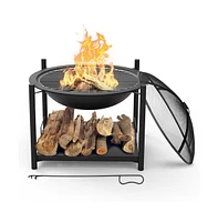 SereneLife Outdoor Steel Bbq Grill Fire Pit with Mesh Spark Screen