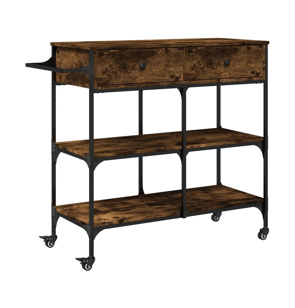 vidaXL Kitchen Trolley Smoked Oak 41.3"x16.5"x37.4" Engineered Wood