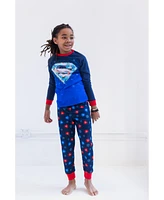 Dc Comics Boys Justice League Superman Batman Christmas Pullover Pajama Shirt and Pants Sleep Set to