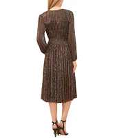 Msk Women's Glitter Plisse Long-Sleeve Midi Dress