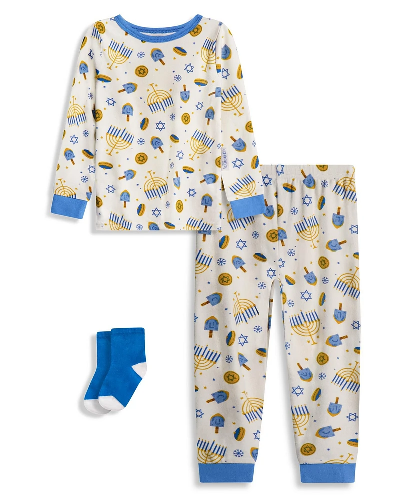 Max & Olivia Baby Boys and Toddler Snug Fit Hanukkah 3-Piece Pajama Set