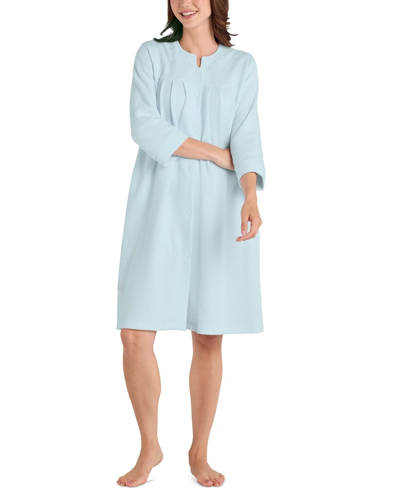 Miss Elaine Plus Size Embroidered Waffle-Knit Grip Robe