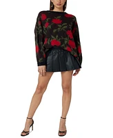 Guess Women's Rose-Print Crewneck Sweater - F6de