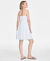 On 34th Women's Eyelet High-Neck Tiered Mini Dress, Exclusively for Macy's