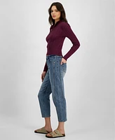 Dollhouse Juniors' High-Rise Barrel-Leg Crop Jeans