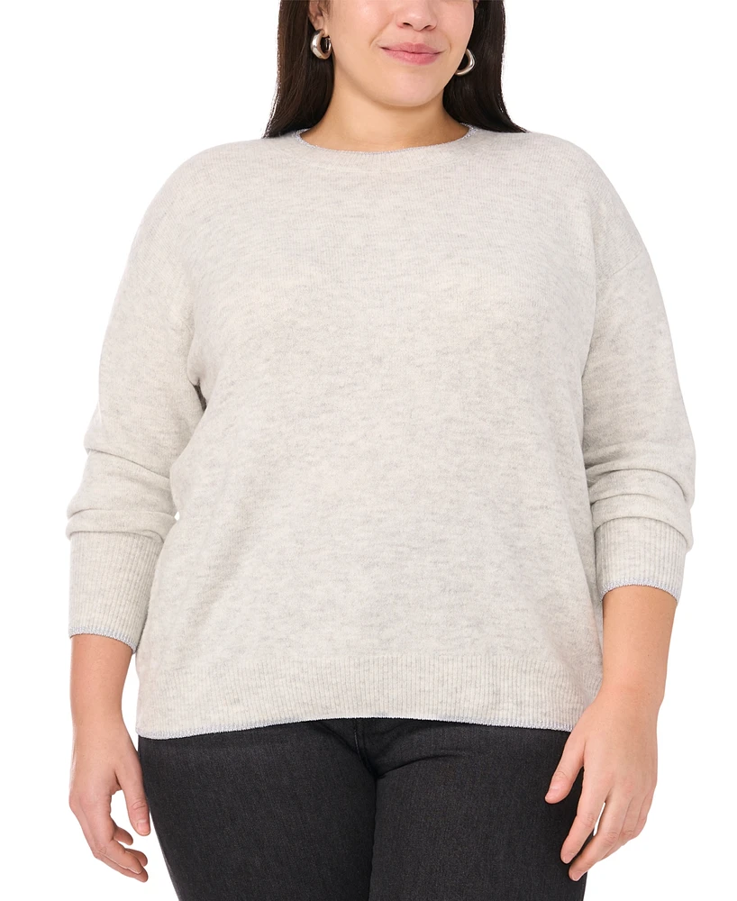 Vince Camuto Plus Lurex-Tipped Crewneck Sweater