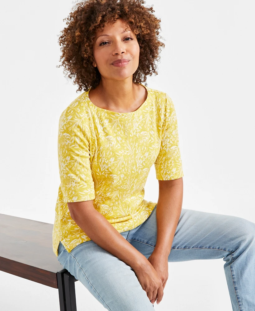 Style & Co Petite Printed Elbow-Sleeve Top, Created for Macy's