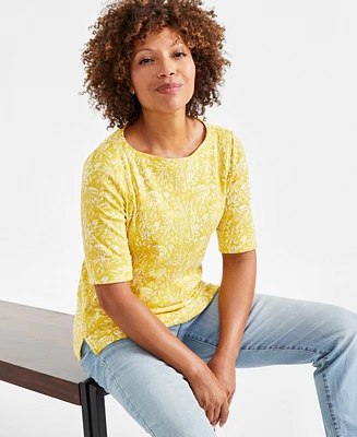 Style & Co Petite Printed Elbow-Sleeve Top, Created for Macy's