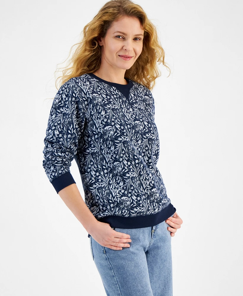 Style & Co Petite Dainty Flower Printed Crewneck Sweatshirt, Created for Macy's