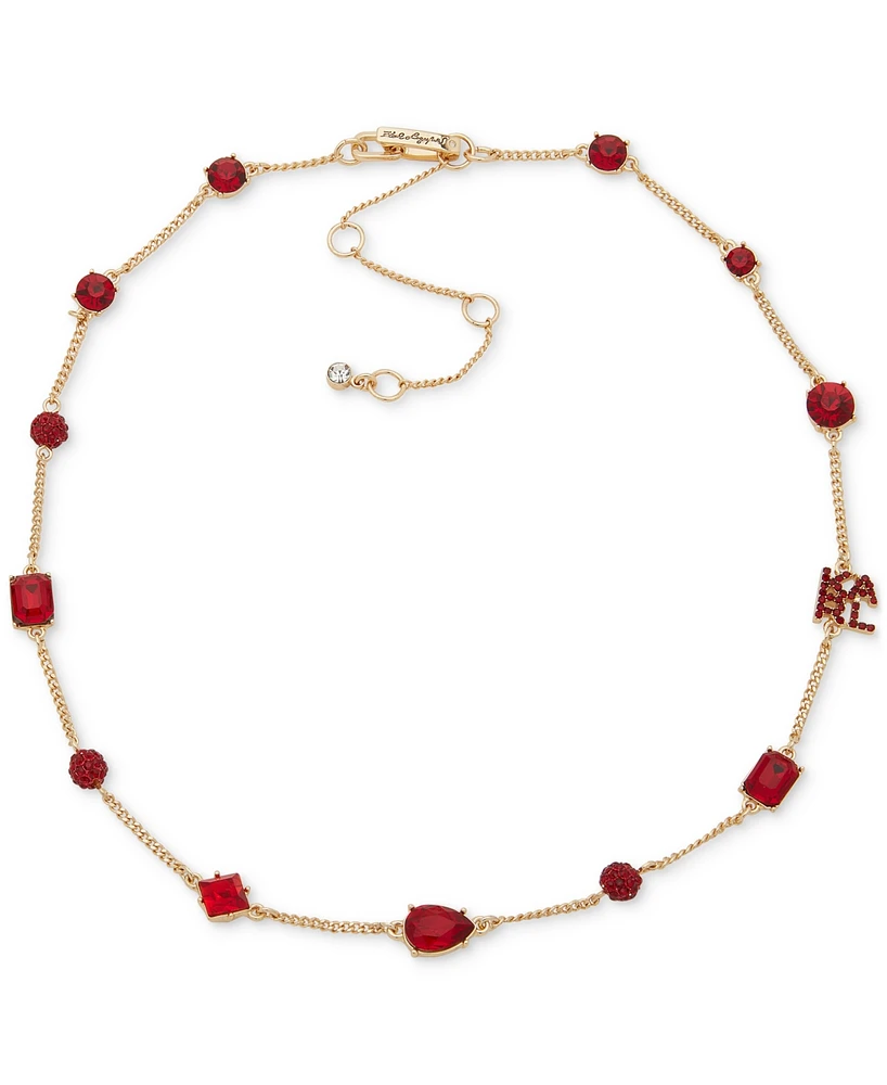 Karl Lagerfeld Paris Gold-Tone Pave Logo, Fireball & Mixed-Cut Crystal Collar Necklace, 16" + 3" extender