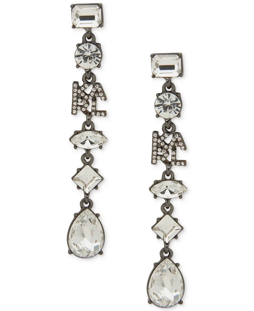 Karl Lagerfeld Paris Hematite-Tone Pave Logo & Mixed-Cut Crystal Linear Drop Earrings