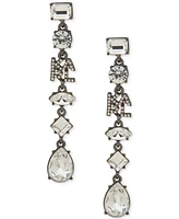 Karl Lagerfeld Paris Hematite-Tone Pave Logo & Mixed-Cut Crystal Linear Drop Earrings