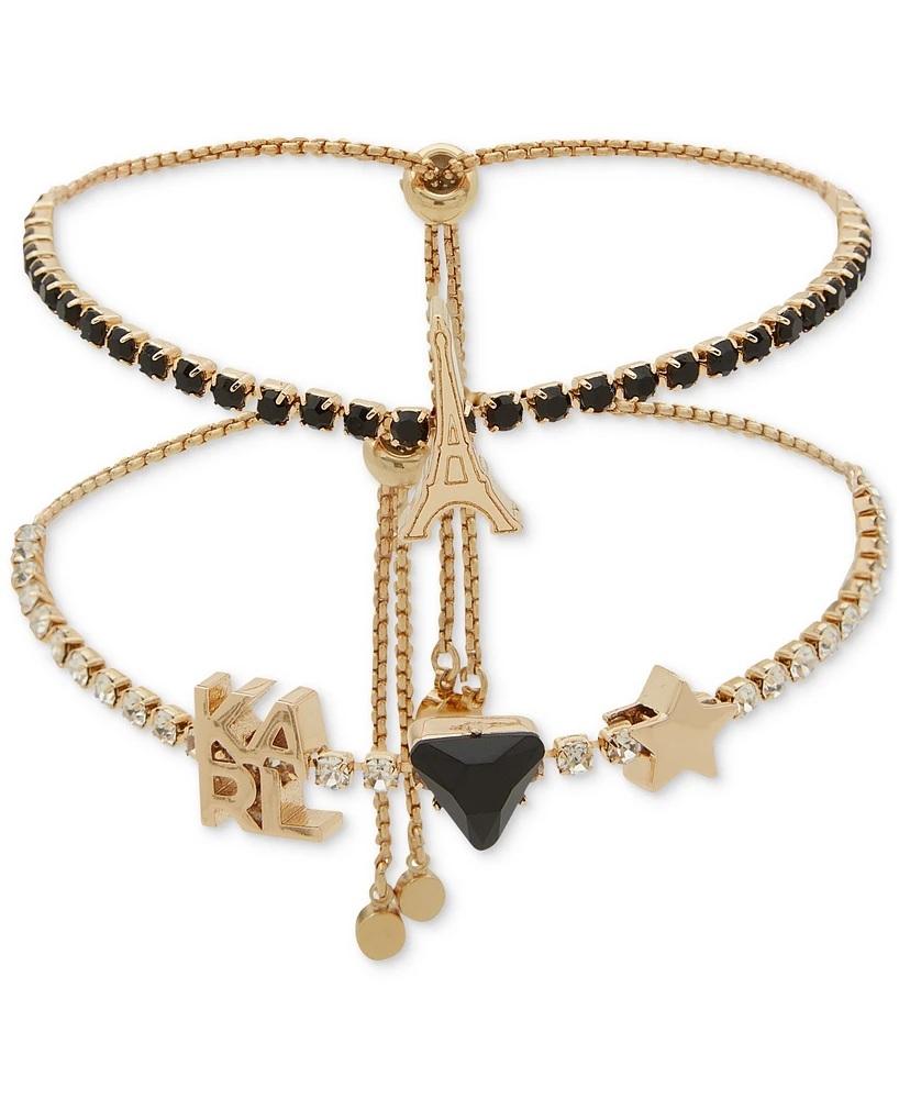 Karl Lagerfeld Paris Gold-Tone 2-Pc. Set Eiffel Tower & Logo Charm Crystal Slider Bracelets