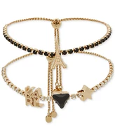 Karl Lagerfeld Paris Gold-Tone 2-Pc. Set Eiffel Tower & Logo Charm Crystal Slider Bracelets