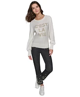 Karl Lagerfeld Paris Women's C'est La Vie Faux-Pearl-Embellished Sweater, Regular and Petite, Created for Macy's