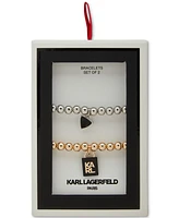 Karl Lagerfeld Paris Two-Tone 2-Pc. Set Logo Lock Charm Beaded Stretch Bracelets