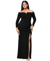 Xscape Plus Off-The-Shoulder Ruched Evening Gown