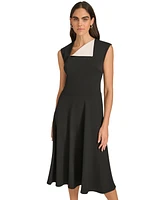 Calvin Klein Women's Colorblocked-Neck A-Line Midi Dress