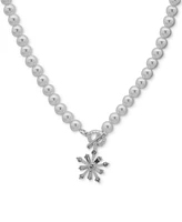 Anne Klein Silver-Tone Crystal & Imitation Pearl Snowflake Pendant Necklace, 16" + 3" extender