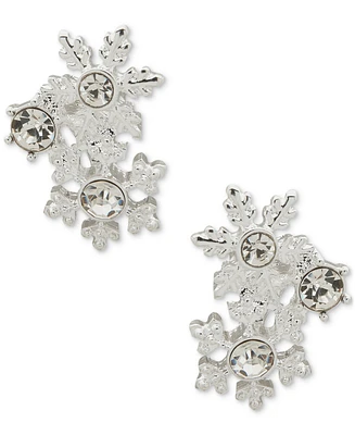 Anne Klein Silver-Tone Crystal Snowflake Cluster Clip-On Drop Earrings