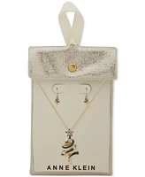 Anne Klein Gold-Tone Crystal Glitter Tree Pendant Necklace & Drop Earrings Set