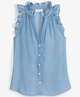 On 34th Women's Chambray Ruffle-Trim Top, Created for Macy's