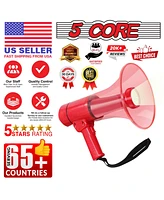 5 Core Megaphone Speaker Waterproof Led Bull Horn 40W, All Weather Pa Speaker w Loud Siren Maker - Hw 18 Wp Red