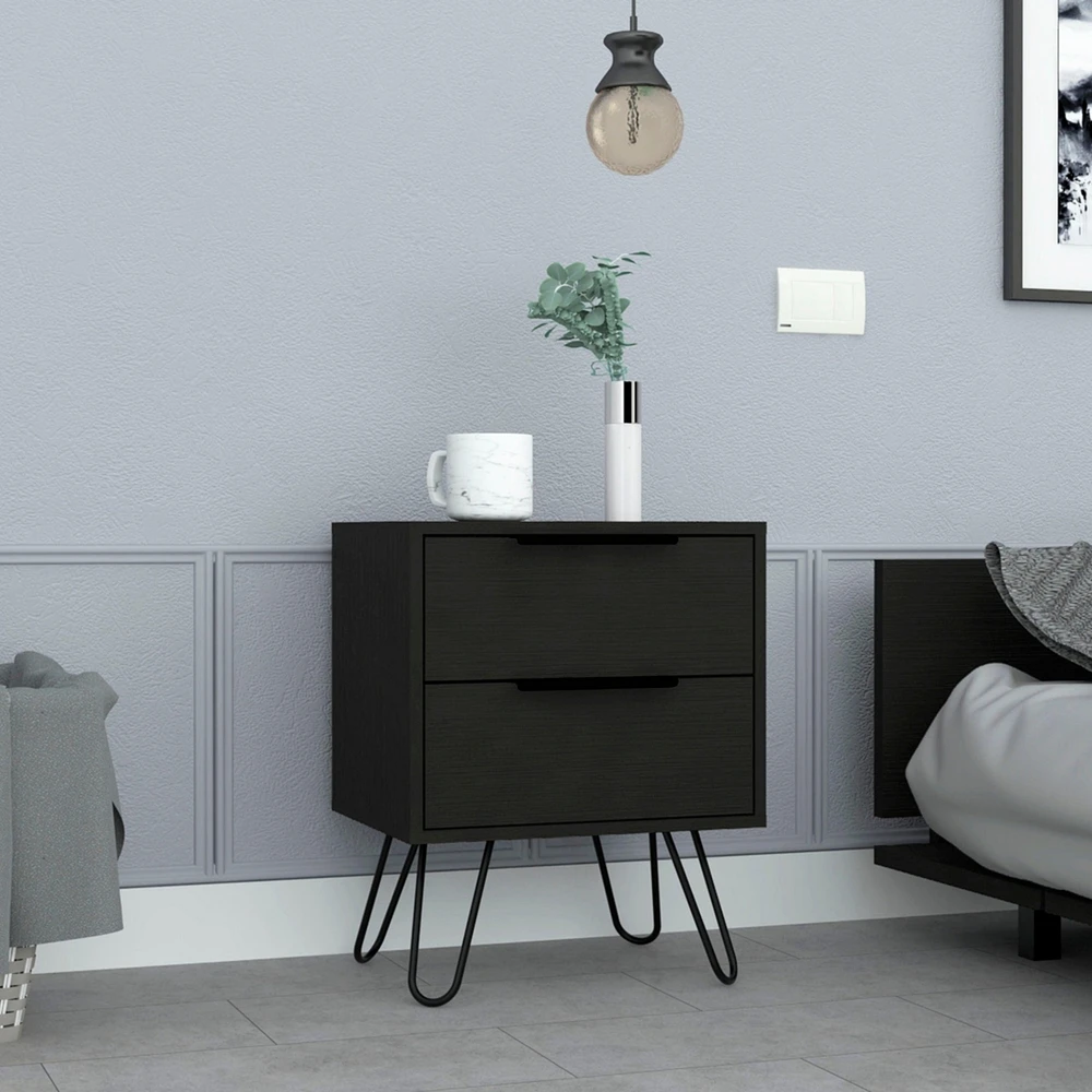 Depot E-shop Begonia 2 Nightstand, Hairpin Legs, Two Drawers