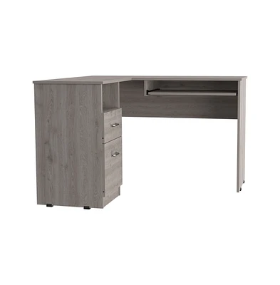 Depot E-shop Idra L-Shaped Desk, Keyboard Tray, Two Drawers, One Open Shelf