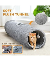 Slickblue Large Cat Tunnel – 44.9 Inches Long, 9.8 Inches Diameter, Collapsible Plush Tube for Indoor Cats, Rabbits, and Puppies