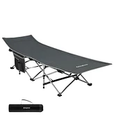 KingCamp Folding Portable Outdoor Camping Cot w/ Multi Layer Side Pocket, Grey