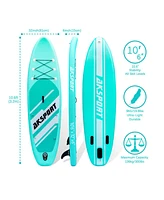 Aksport 10'6" Inflatable Sup All Around Stand Up Paddle Board Kit, Mint Green