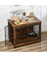 Slickblue Furniture Style Dog Crate Side Table with Rotatable Feeding Bowl – Elegant and Practical