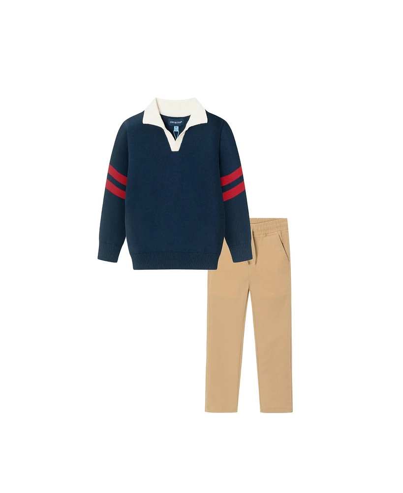 Andy & Evan Little Boys Toddler/Child Navy Collared Sweater w/Cognac Hybrid Pant