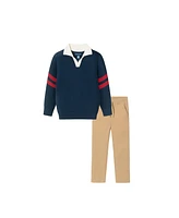 Andy & Evan Little Boys Toddler/Child Navy Collared Sweater w/Cognac Hybrid Pant