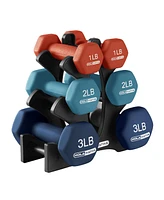 HolaHatha 1, 2 and 3 lb Neoprene Dumbbell Strength Training Weight Set with Rack