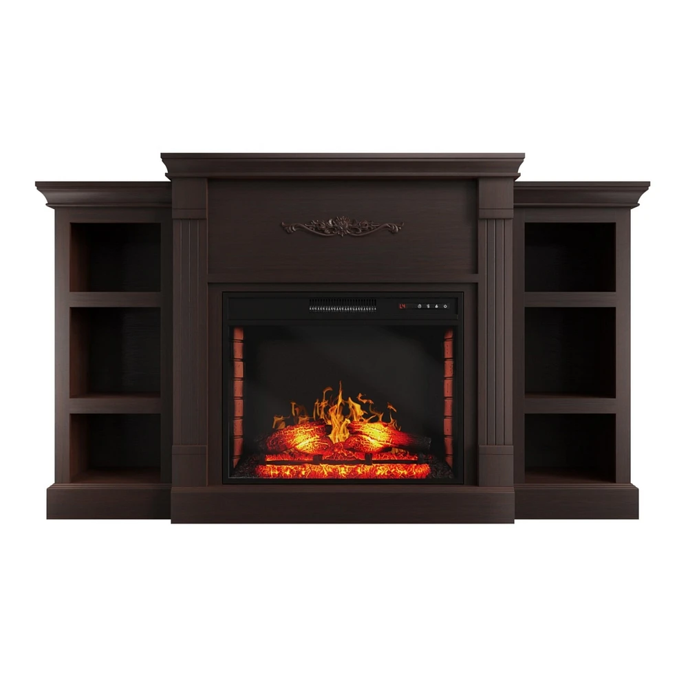 Mondawe 70" Tv Stand with 28" Fireplace - 99lb Top, Remote, 4 Flame, 5000 Btu Heat, Timer & Safety