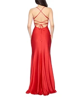 B Darlin Juniors' Cowl-Neck Corset-Back Gown