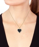 Effy Black Diamond (5/8 ct. t.w.) & White Diamond (1/4 ct. t.w.) Heart Halo 18" Pendant Necklace in 14k Gold