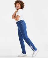 Style & Co Petite Embroidered High-Rise Straight-Leg Jeans, Created for Macy's