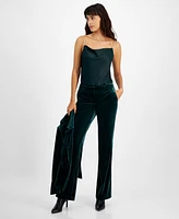 Bar Iii Women's High Rise Velvet Straight-Leg Pants, Created for Macy's