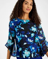 Kasper Women's Floral Ruffled 3/4-Sleeve Top, Regular & Petite Sizes