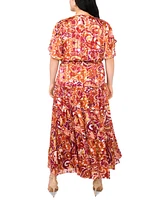 Msk Plus Printed Keyhole Smocked Maxi Dress